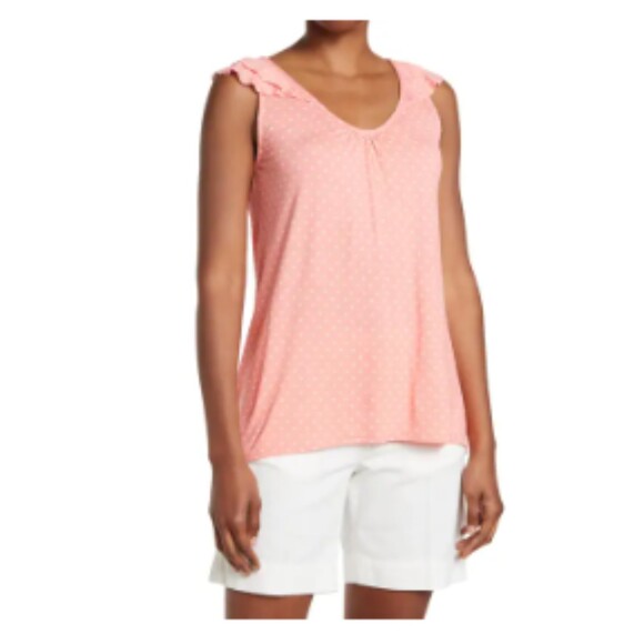Ellen Tracy Sleeveless Lounge Shirt V-Neck Coral Polka Dot Women's X-Small - Picture 10 of 12